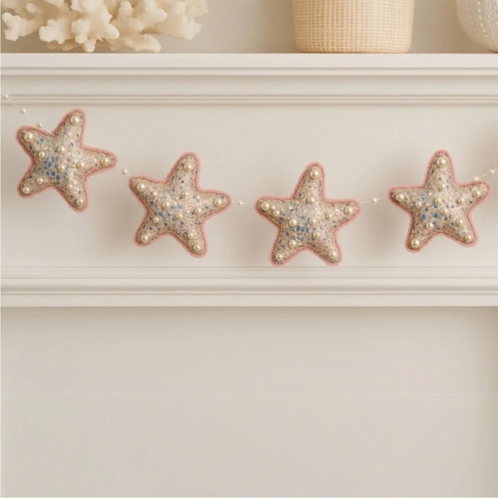 December Diamonds Coral Pink Sequin Starfish Garland‎ Pearl Beach 2 packs